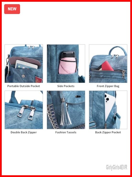 Faux Leather Convertible Backpack Purse with Tassel, Multi-Pocket Daypack for main image 5